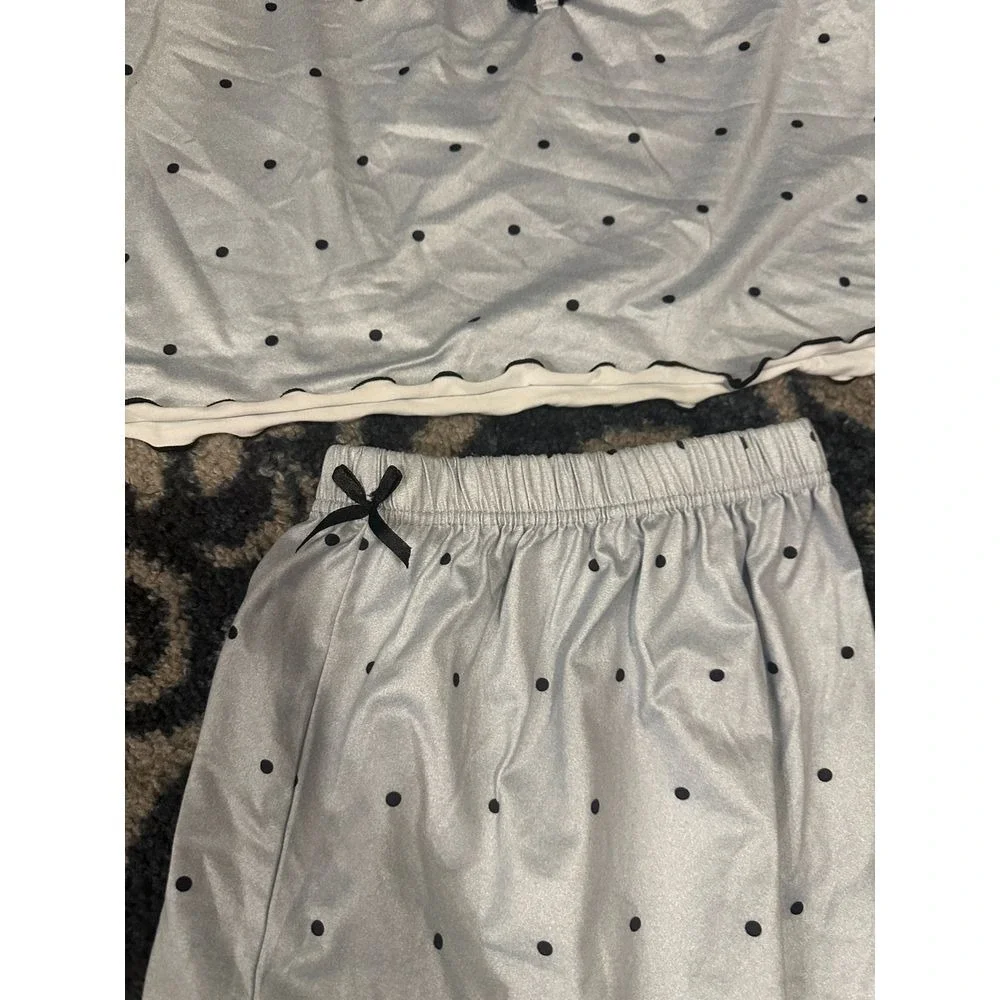 Polka Dot Two-Piece Pajama Set Sleepwear Loungewear with Scalloped Trim 2XL - Picture 2 of 4